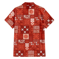 Vintage Hawaiian Quilting Patterns Family Matching Puletasi and Hawaiian Shirt Red Style Tribal Fabric Patchwork - Polynesian Pride