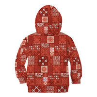 Vintage Hawaiian Quilting Patterns Kid Hoodie Red Style Tribal Fabric Patchwork - Polynesian Pride