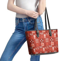 Vintage Hawaiian Quilting Patterns Leather Tote Bag Red Style Tribal Fabric Patchwork - Polynesian Pride