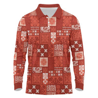 Vintage Hawaiian Quilting Patterns Long Sleeve Polo Shirt Red Style Tribal Fabric Patchwork - Polynesian Pride