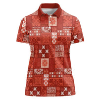 Vintage Hawaiian Quilting Patterns Women Polo Shirt Red Style Tribal Fabric Patchwork - Polynesian Pride