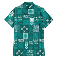 Vintage Hawaiian Quilting Patterns Family Matching Off The Shoulder Long Sleeve Dress and Hawaiian Shirt Turquoise Style Tribal Fabric Patchwork LT9 - Polynesian Pride
