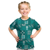 Vintage Hawaiian Quilting Patterns Kid T Shirt Turquoise Style Tribal Fabric Patchwork - Polynesian Pride