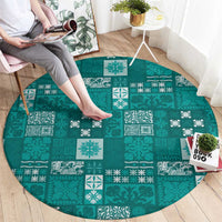 Vintage Hawaiian Quilting Patterns Round Carpet Turquoise Style Tribal Fabric Patchwork - Polynesian Pride