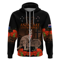 Kangaroo and Kiwi Bird ANZAC Day Custom Hoodie Soldier Style LT9 Zip Hoodie Black - Polynesian Pride