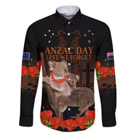 Koala and Kiwi Bird ANZAC Day Custom Family Matching Mermaid Dress and Hawaiian Shirt Soldier Style LT9 Dad's Shirt - Long Sleeve Black - Polynesian Pride