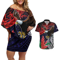 American Samoa Bald Eagle Personalized Couples Matching Off Shoulder Short Dress and Hawaiian Shirt Samoa Muamua Le Atua