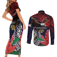 American Samoa Bald Eagle Personalized Couples Matching Short Sleeve Bodycon Dress and Long Sleeve Button Shirt Samoa Muamua Le Atua