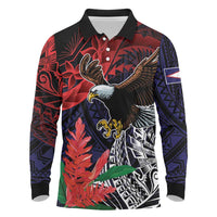 American Samoa Bald Eagle Personalized Long Sleeve Polo Shirt Samoa Muamua Le Atua