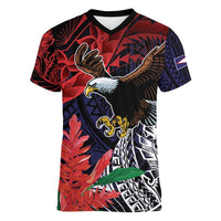 American Samoa Bald Eagle Personalized Women V-Neck T-Shirt Samoa Muamua Le Atua