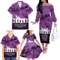 Anzac Day Gallipoli Personalised Family Matching Off The Shoulder Long Sleeve Dress and Hawaiian Shirt Purple Poppy Flowers LT9 - Polynesian Pride