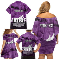 Anzac Day Gallipoli Personalised Family Matching Off Shoulder Short Dress and Hawaiian Shirt Purple Poppy Flowers LT9 - Polynesian Pride