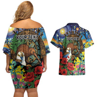 Kiwi-Kookaburra Bird ANZAC Personalised Couples Matching Off Shoulder Short Dress and Hawaiian Shirt Aussie Golden Wattle Poppy Flowers LT9 - Polynesian Pride
