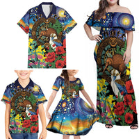 Kiwi-Kookaburra Bird ANZAC Personalised Family Matching Off Shoulder Maxi Dress and Hawaiian Shirt Aussie Golden Wattle Poppy Flowers LT9 - Polynesian Pride