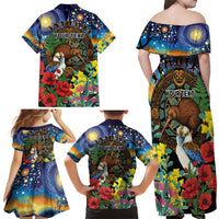 Kiwi-Kookaburra Bird ANZAC Personalised Family Matching Off Shoulder Maxi Dress and Hawaiian Shirt Aussie Golden Wattle Poppy Flowers LT9 - Polynesian Pride