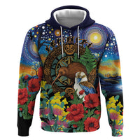 Kiwi-Kookaburra Bird ANZAC Personalised Zip Hoodie Aussie Golden Wattle Poppy Flowers