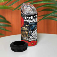Kiwi-Tui Bird Soldier ANZAC Day Personalised 4 in 1 Can Cooler Tumbler Maori Silver Fern Motif LT9 - Polynesian Pride