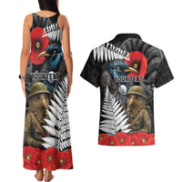 Kiwi-Tui Bird Soldier ANZAC Day Personalised Couples Matching Tank Maxi Dress and Hawaiian Shirt Maori Silver Fern Motif LT9 - Polynesian Pride