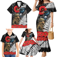 Kiwi-Tui Bird Soldier ANZAC Day Personalised Family Matching Mermaid Dress and Hawaiian Shirt Maori Silver Fern Motif LT9 - Polynesian Pride
