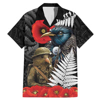 Kiwi-Tui Bird Soldier ANZAC Day Personalised Family Matching Mermaid Dress and Hawaiian Shirt Maori Silver Fern Motif LT9 Dad's Shirt - Short Sleeve Black - Polynesian Pride