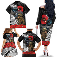 Kiwi-Tui Bird Soldier ANZAC Day Personalised Family Matching Off The Shoulder Long Sleeve Dress and Hawaiian Shirt Maori Silver Fern Motif LT9 - Polynesian Pride
