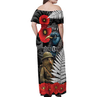 Kiwi-Tui Bird Soldier ANZAC Day Personalised Family Matching Off Shoulder Maxi Dress and Hawaiian Shirt Maori Silver Fern Motif LT9 - Polynesian Pride