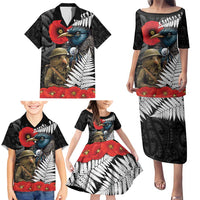 Kiwi-Tui Bird Soldier ANZAC Day Personalised Family Matching Puletasi and Hawaiian Shirt Maori Silver Fern Motif LT9 - Polynesian Pride