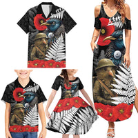 Kiwi-Tui Bird Soldier ANZAC Day Personalised Family Matching Summer Maxi Dress and Hawaiian Shirt Maori Silver Fern Motif LT9 - Polynesian Pride