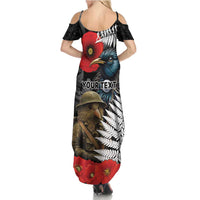 Kiwi-Tui Bird Soldier ANZAC Day Personalised Family Matching Summer Maxi Dress and Hawaiian Shirt Maori Silver Fern Motif LT9 - Polynesian Pride