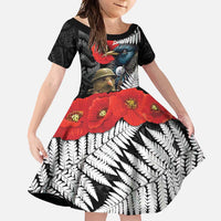 Kiwi-Tui Bird Soldier ANZAC Day Personalised Family Matching Tank Maxi Dress and Hawaiian Shirt Maori Silver Fern Motif LT9 Daughter's Dress Black - Polynesian Pride