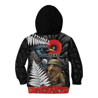 Kiwi-Tui Bird Soldier ANZAC Day Personalised Kid Hoodie Maori Silver Fern Motif LT9 - Polynesian Pride