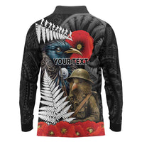 Kiwi-Tui Bird Soldier ANZAC Day Personalised Long Sleeve Polo Shirt Maori Silver Fern Motif LT9 - Polynesian Pride