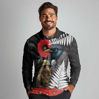 Kiwi-Tui Bird Soldier ANZAC Day Personalised Long Sleeve Polo Shirt Maori Silver Fern Motif LT9 - Polynesian Pride