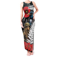 Kiwi-Tui Bird Soldier ANZAC Day Personalised Tank Maxi Dress Maori Silver Fern Motif LT9 Women Black - Polynesian Pride