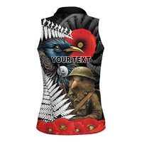 Kiwi-Tui Bird Soldier ANZAC Day Personalised Women Sleeveless Polo Shirt Maori Silver Fern Motif LT9 - Polynesian Pride