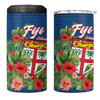 Fiji Island Tropical Flowers and Tapa Pattern 4 in 1 Can Cooler Tumbler LT9 One Size: 16 oz Blue - Polynesian Pride