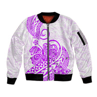 Polynesian Sleeve Zip Bomber Jacket Tribal Tattoo Purple Screen Color LT9 Unisex Purple - Polynesian Pride