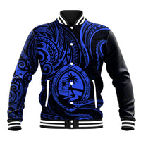 Polynesian Pride Guam Baseball Jacket With Polynesian Tribal Tattoo and Coat of Arms Blue Version LT9 Unisex Blue - Polynesian Pride