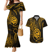 Polynesian Guam Coat of Arms Couples Matching Mermaid Dress and Hawaiian Shirt Polynesian Tribal Tattoo Gold Version LT9 Gold - Polynesian Pride