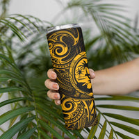Polynesian Guam Coat of Arms Skinny Tumbler Polynesian Tribal Tattoo Gold Version