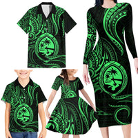 Polynesian Guam Coat of Arms Family Matching Long Sleeve Bodycon Dress and Hawaiian Shirt Polynesian Tribal Tattoo Green Version LT9 - Polynesian Pride