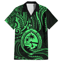 Polynesian Guam Coat of Arms Family Matching Off Shoulder Maxi Dress and Hawaiian Shirt Polynesian Tribal Tattoo Green Version LT9 Dad's Shirt - Short Sleeve Green - Polynesian Pride