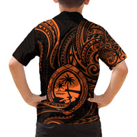 Polynesian Guam Coat of Arms Family Matching Long Sleeve Bodycon Dress and Hawaiian Shirt Polynesian Tribal Tattoo Orange Version LT9 - Polynesian Pride