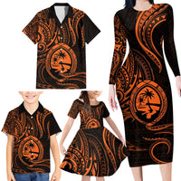 Polynesian Guam Coat of Arms Family Matching Long Sleeve Bodycon Dress and Hawaiian Shirt Polynesian Tribal Tattoo Orange Version LT9 - Polynesian Pride