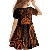 Polynesian Guam Coat of Arms Family Matching Off Shoulder Short Dress and Hawaiian Shirt Polynesian Tribal Tattoo Orange Version LT9 - Polynesian Pride