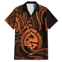 Polynesian Guam Coat of Arms Family Matching Off Shoulder Short Dress and Hawaiian Shirt Polynesian Tribal Tattoo Orange Version LT9 Dad's Shirt - Short Sleeve Orange - Polynesian Pride