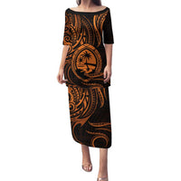 Polynesian Guam Coat of Arms Family Matching Puletasi and Hawaiian Shirt Polynesian Tribal Tattoo Orange Version LT9 Mom's Dress Orange - Polynesian Pride