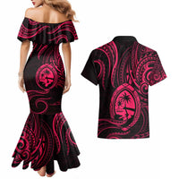 Polynesian Guam Coat of Arms Couples Matching Mermaid Dress and Hawaiian Shirt Polynesian Tribal Tattoo Pink Version LT9 - Polynesian Pride