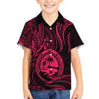 Polynesian Guam Coat of Arms Family Matching Off Shoulder Maxi Dress and Hawaiian Shirt Polynesian Tribal Tattoo Pink Version LT9 Son's Shirt Pink - Polynesian Pride