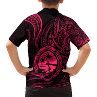 Polynesian Guam Coat of Arms Family Matching Off Shoulder Short Dress and Hawaiian Shirt Polynesian Tribal Tattoo Pink Version LT9 - Polynesian Pride